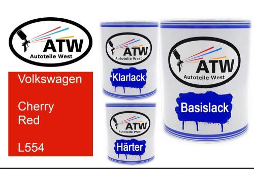 Volkswagen, Cherry Red, L554: 1L Lackdose + 1L Klarlack + 500ml Härter - Set, von ATW Autoteile West.